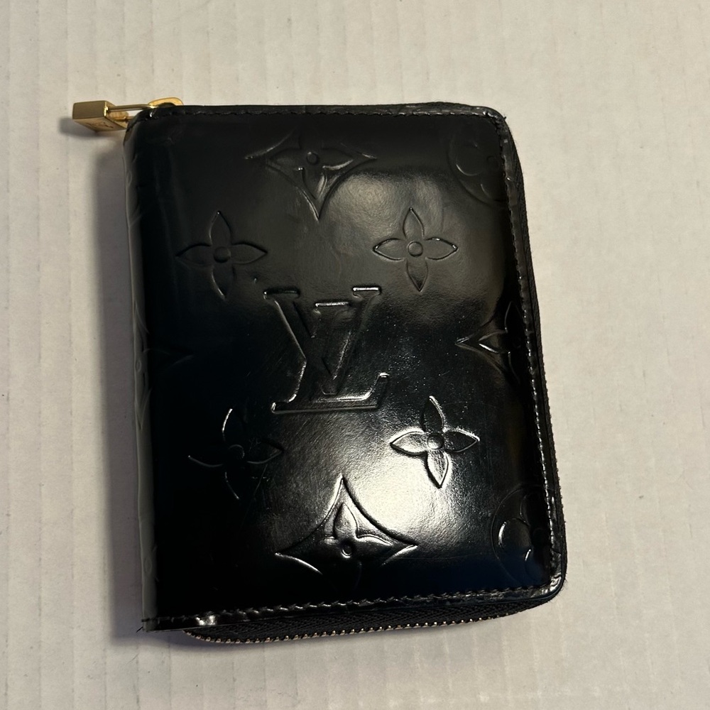 Louis Vuitton Black Monogram Wallet with Gold Zipper